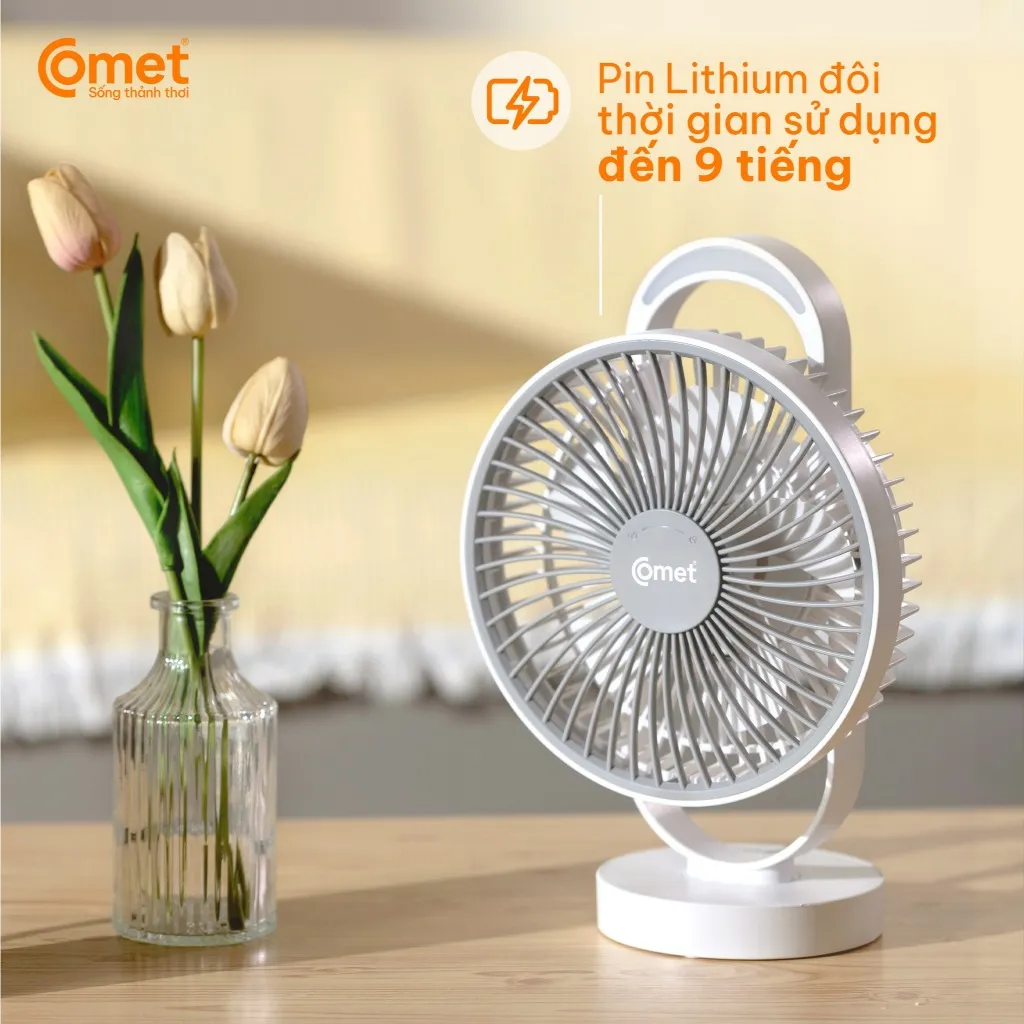 Ảnh Quạt Sạc Tích Điện COMET CRF1606 treo tường, để bàn siêu tiện lợi 3