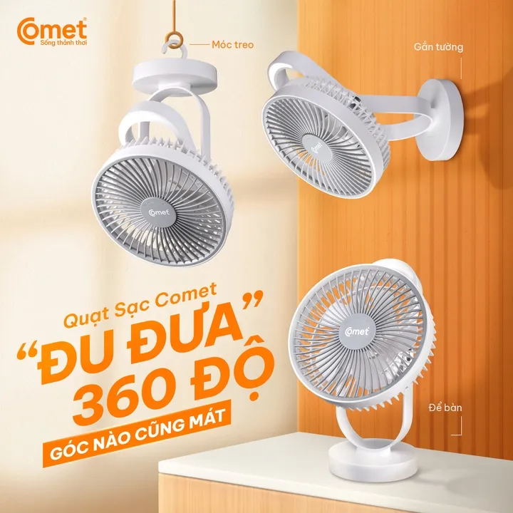 Ảnh Quạt Sạc Tích Điện COMET CRF1606 treo tường, để bàn siêu tiện lợi 4