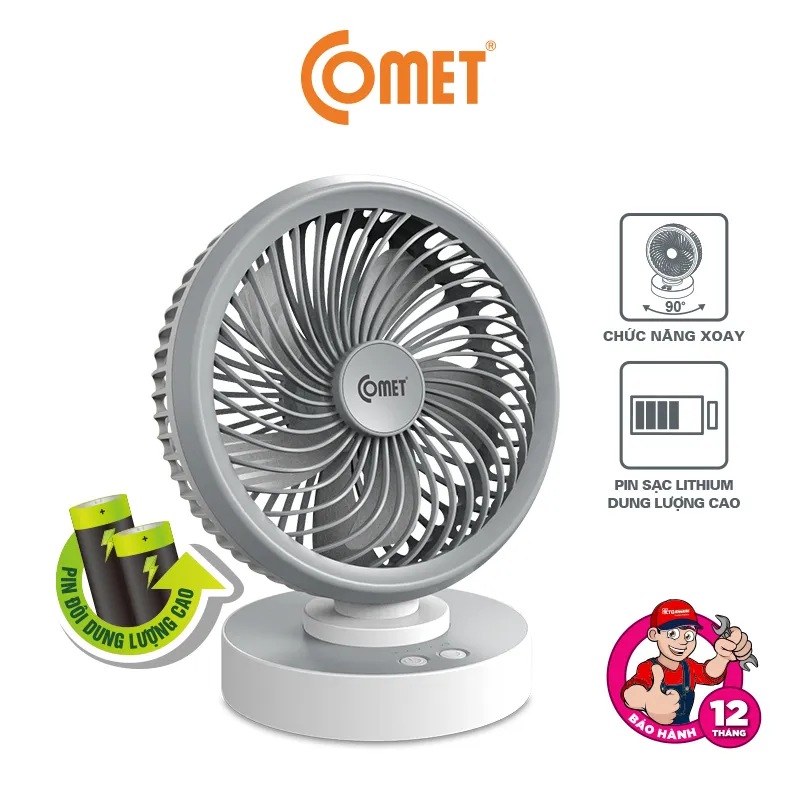 Ảnh Quạt Sạc Tích Điện Để Bàn Đa Năng COMET CRF1506 7W, 4 Cấp Độ Gió, Xoay 90 Độ, Để Bàn Văn Phòng 2