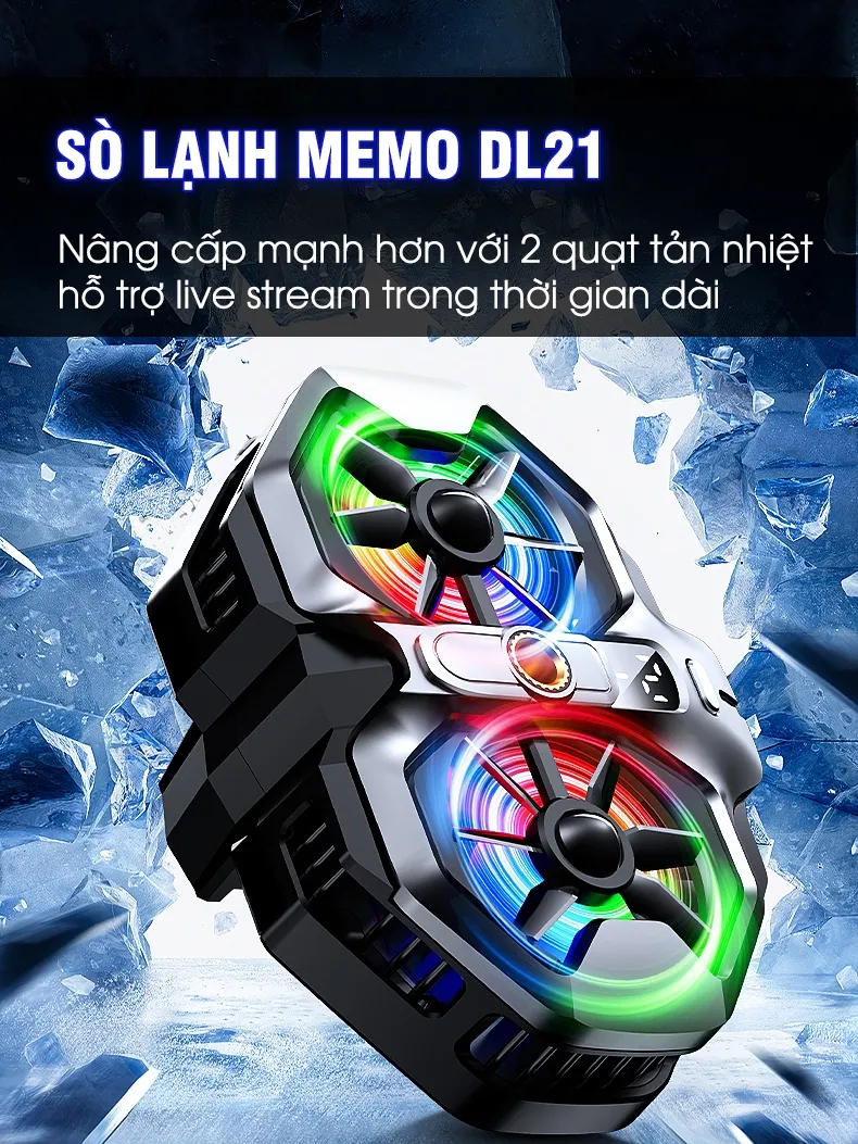 Ảnh Quạt tản nhiệt điện thoại MEMO DL21 live stream 2 quạt tăng tốc làm lạnh hỗ trợ giá đỡ tripod chơi game liên quân PUBG 1
