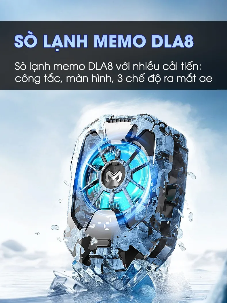 Ảnh Quạt tản nhiệt điện thoại MEMO DLA8 sò lạnh bản 2024 làm mát sâu thế hệ mới tăng fps bảo vệ pin chơi liên quân FF PUBG 1