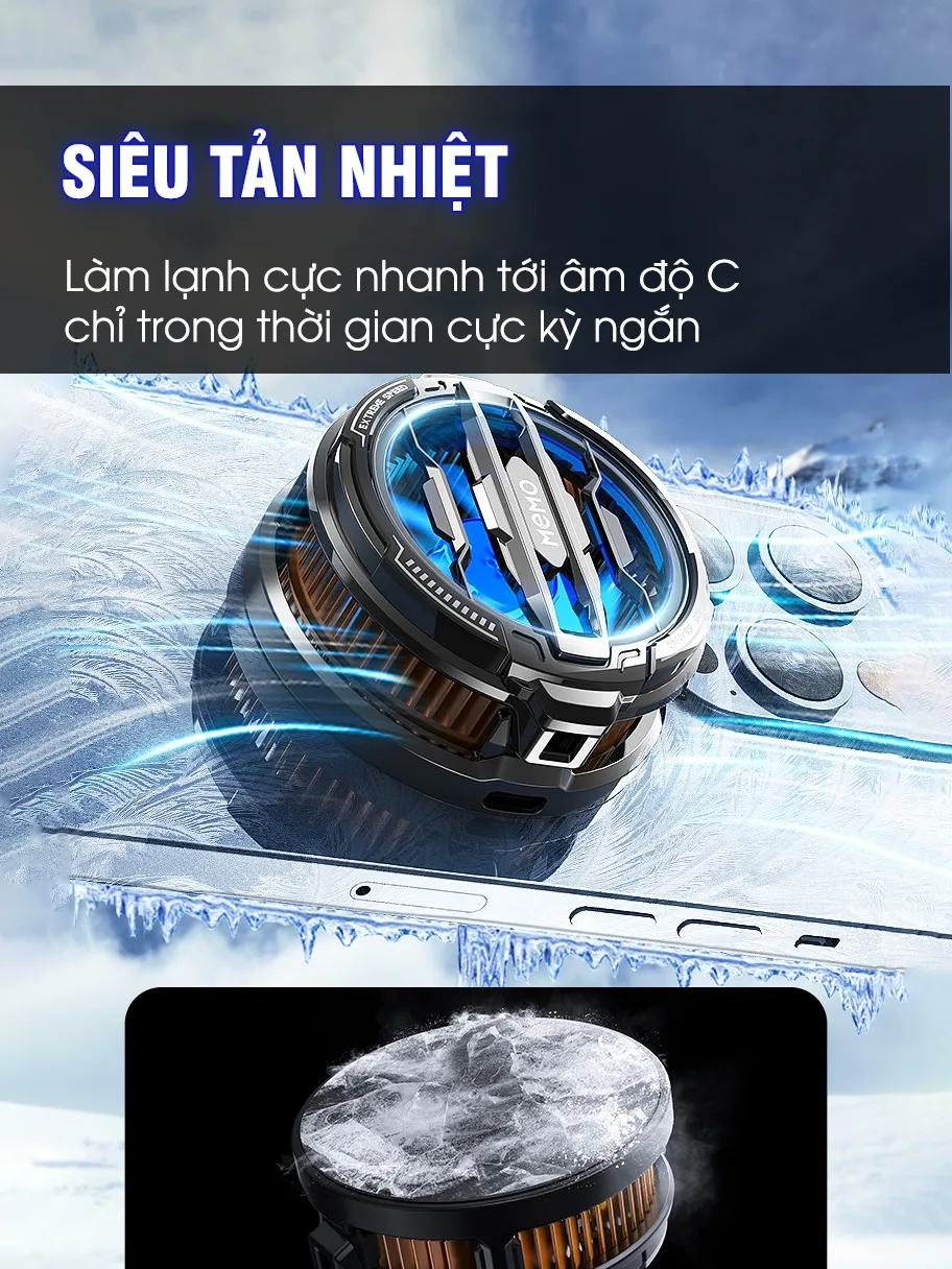 Ảnh Quạt tản nhiệt điện thoại sò lạnh MEMO CX07 thế hệ mới làm lạnh đóng băng hỗ trợ tăng fps gaming liên quân PUBG FF 3