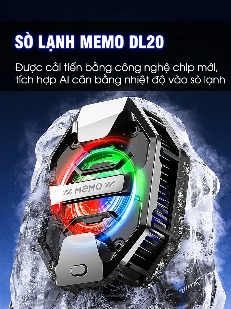 Ảnh Quạt tản nhiệt sò lạnh AI 3 chế độ MEMO DL20 làm mát sâu đóng đá tăng FPS chơi game mobile liên quân FF COD 1