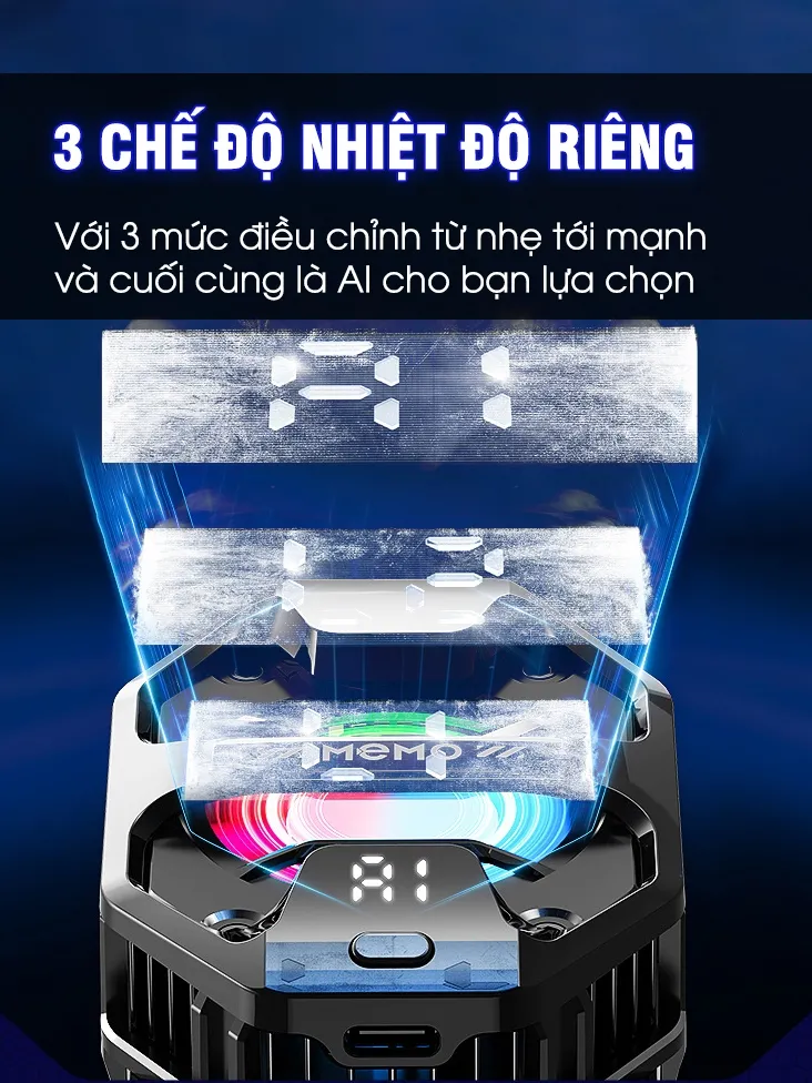 Ảnh Quạt tản nhiệt sò lạnh AI 3 chế độ MEMO DL20 làm mát sâu đóng đá tăng FPS chơi game mobile liên quân FF COD 2