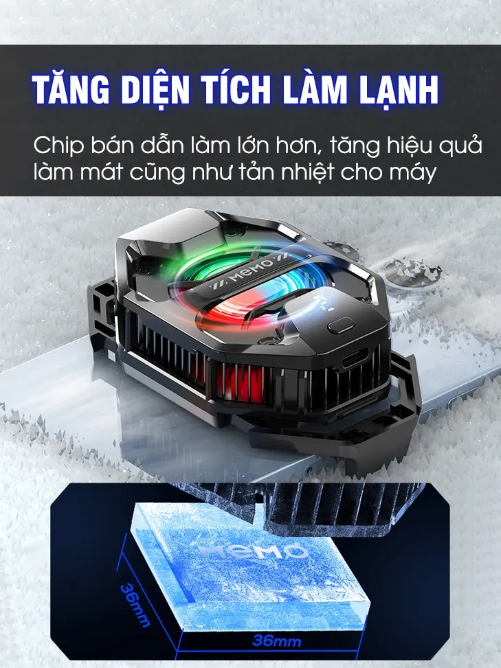 Ảnh Quạt tản nhiệt sò lạnh AI 3 chế độ MEMO DL20 làm mát sâu đóng đá tăng FPS chơi game mobile liên quân FF COD 3