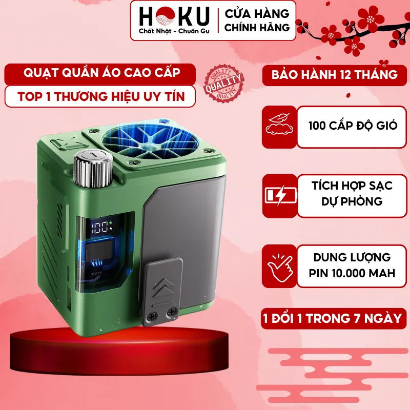 Ảnh Quạt Tích Điện Đeo Thắt Lưng HOKU Nhỏ Gọn Tiện Lợi, Tích Hợp Làm Sạc Dự Phòng Pin 10000mAh 1