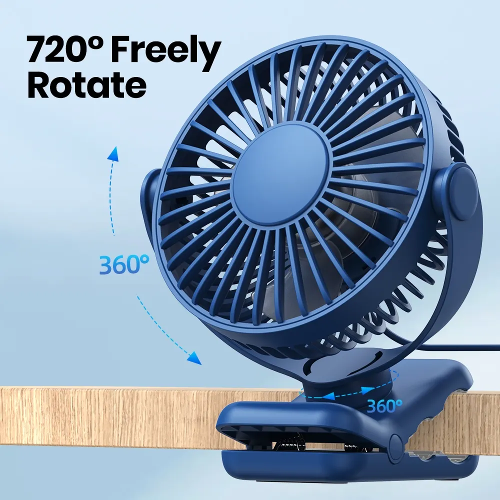 Ảnh Quạt tích điện TOPK mini kẹp bàn với xoay 720° 3 tốc độ/gió mạnh/không ồn/cổng usb cho gia đình/văn phòng 4
