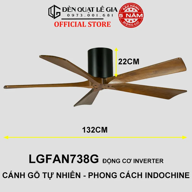 Đánh Giá Quạt Trần Cánh Gỗ Indochine LÊ GIA LGFAN738G - Đẹp & Êm Ái