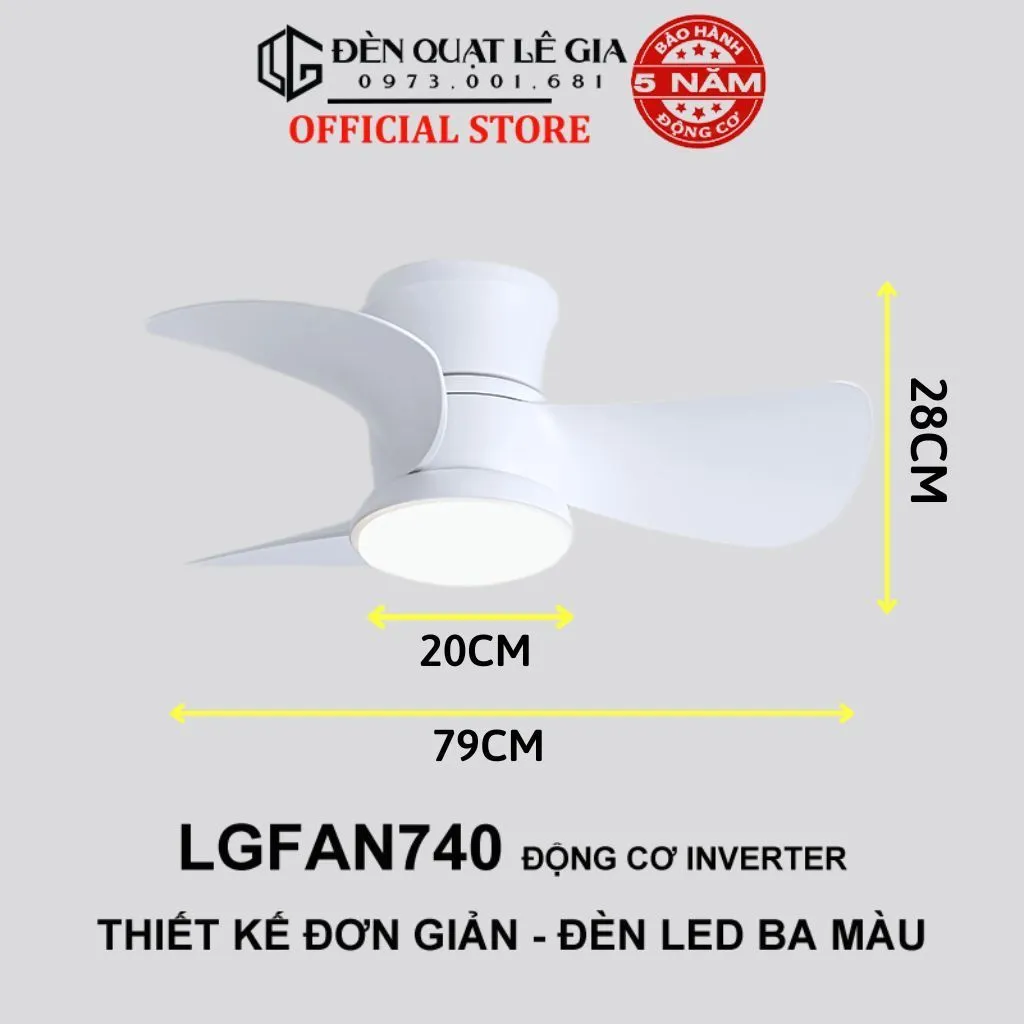 Ảnh Quạt trần chung cư mini LGFAN740 | Quạt trần cổ ngắn cho bàn ăn, phòng ngủ đẹp, nhỏ gọn 2024 2