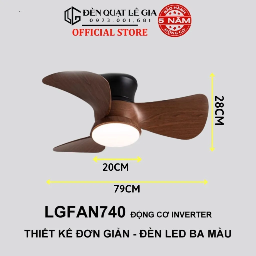 Ảnh Quạt trần chung cư mini LGFAN740 | Quạt trần cổ ngắn cho bàn ăn, phòng ngủ đẹp, nhỏ gọn 2024 3