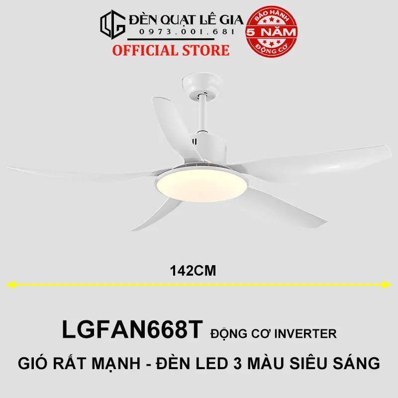 Ảnh Quạt Trần Đèn Gió Mạnh LÊ GIA LGFAN668T - Chiều Cao 38cm - Sải Cánh 142cm - Bảo Hành 5 Năm 1