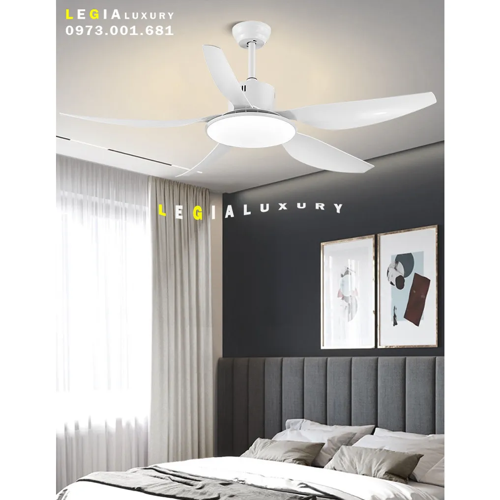 Ảnh Quạt Trần Đèn Gió Mạnh LÊ GIA LGFAN668T - Chiều Cao 38cm - Sải Cánh 142cm - Bảo Hành 5 Năm 2