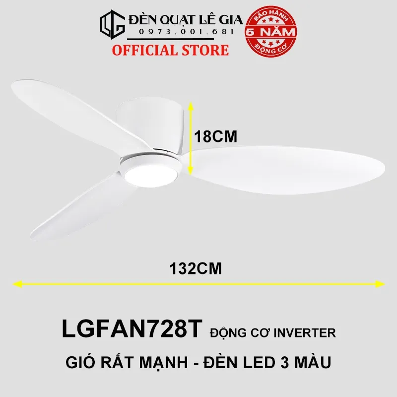 Quạt Trần Đèn LÊ GIA LGFAN728T Gió Mạnh, Chỉ 18cm - Đánh Giá