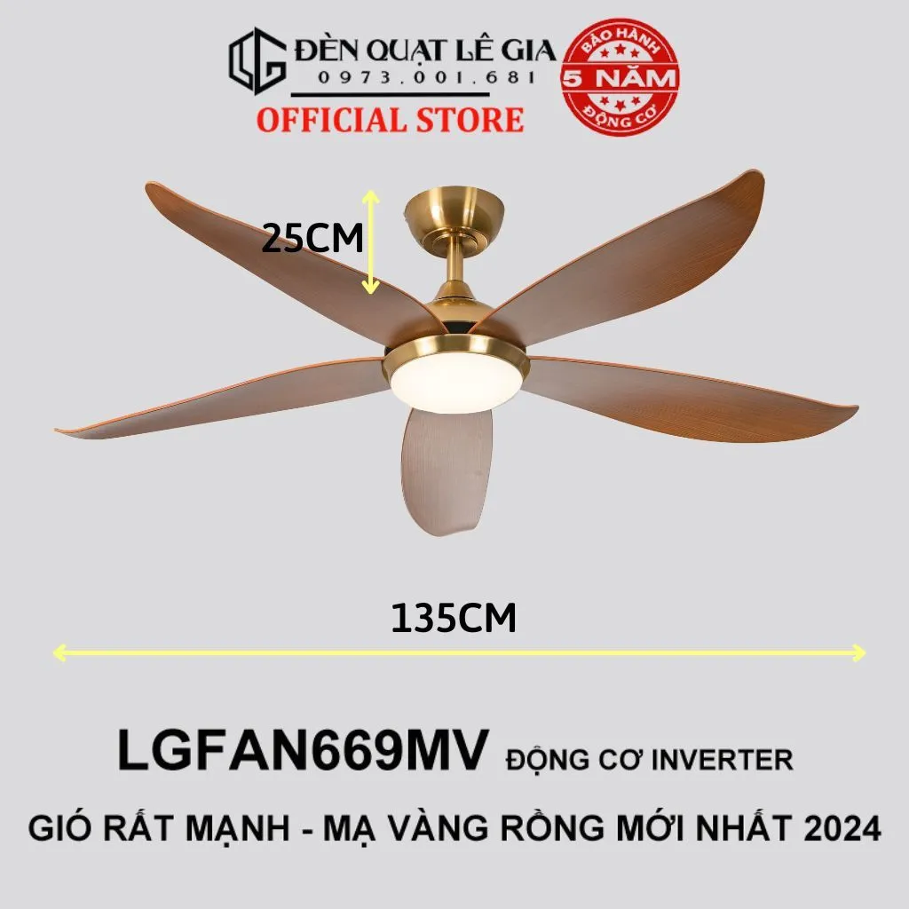 Ảnh Quạt Trần Đèn Trang Trí Phòng Khách LÊ GIA LGFAN669G - Chiều Cao 25cm - Sải Cánh 135cm - Bảo Hành 5 Năm 1