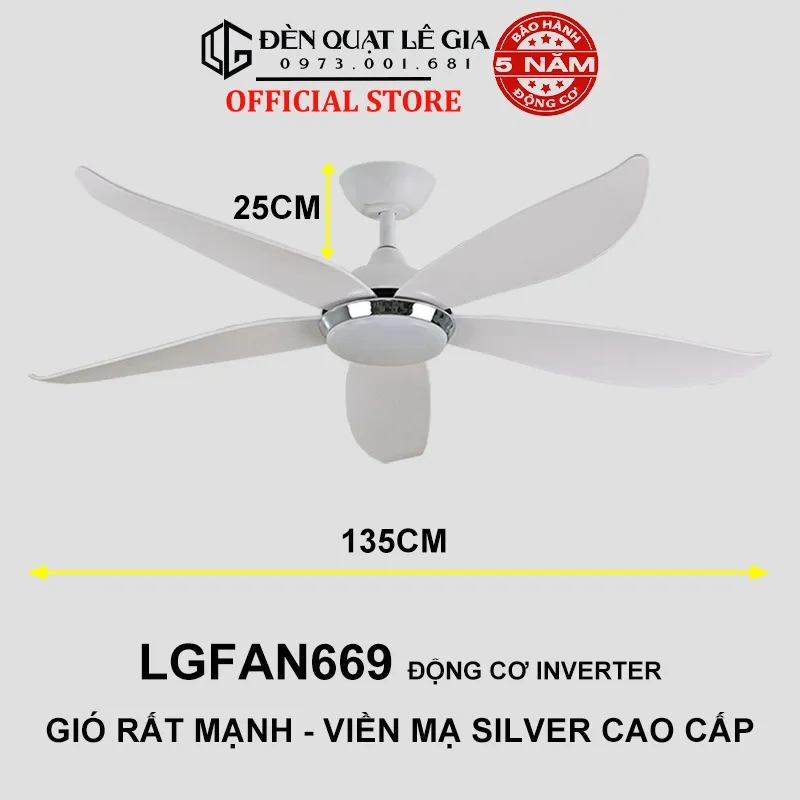 Quạt Trần Đèn Gió Mạnh LGFAN669 "Cổ Ngắn" 25cm - Lý Tưởng Cho Chung Cư | LÊ GIA