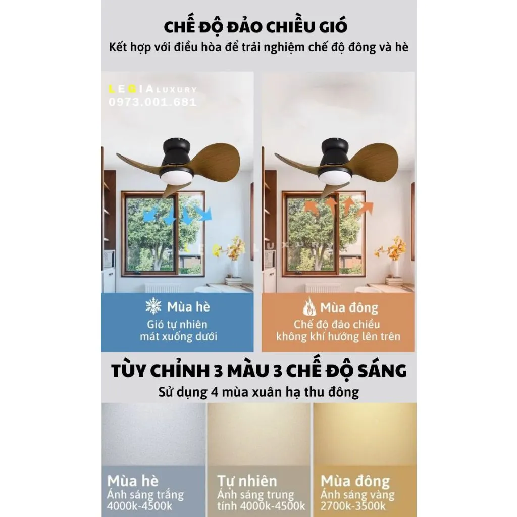 Ảnh Quạt Trần Mini 3 Cánh Giá Rẻ LÊ GIA LGFAN730V - Chiều Cao 22cm - Sải Cánh 61cm - Bảo Hành 5 Năm 4