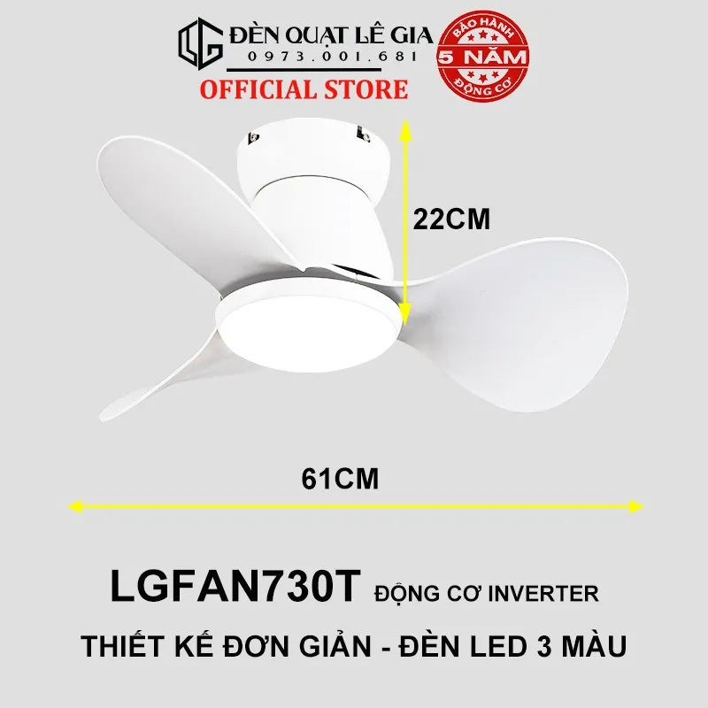 Ảnh Quạt Trần Mini Có Đèn LÊ GIA LGFAN730T - Chiều Cao 22cm - Sải Cánh 61cm - Bảo Hành 5 Năm 1
