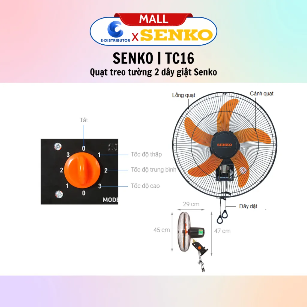 Ảnh Quạt treo tường 2 dây Senko TC16 - Hàng Chính Hãng 2