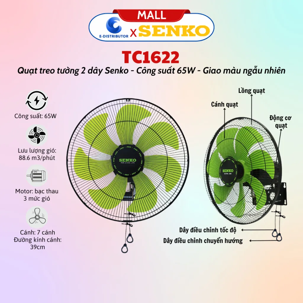 Ảnh Quạt Treo Tường 2 Dây Senko TC16/TC1620/TC1622/TC1626/TC1880/TC1886 - Màu ngẫu nhiên - Chính Hãng 4
