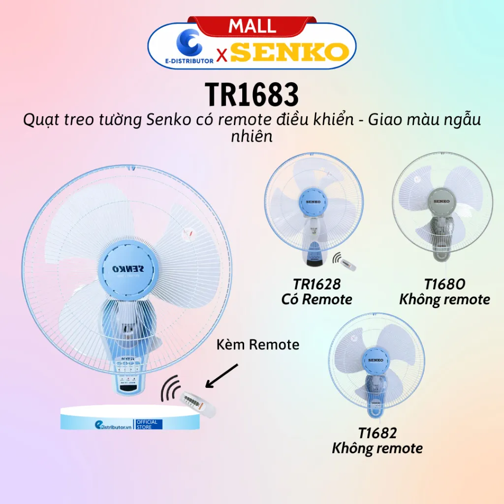 Ảnh Quạt treo tường SENKO TR1628/TR1683 có Remote - T1680/T1682 1 dây KHÔNG remote - Giao màu ngẫu nhiên 1