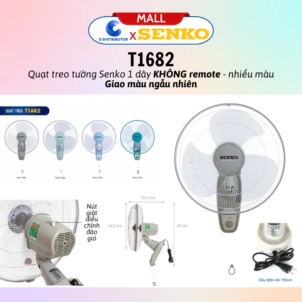Ảnh Quạt treo tường SENKO TR1628/TR1683 có Remote - T1680/T1682 1 dây KHÔNG remote - Giao màu ngẫu nhiên 4