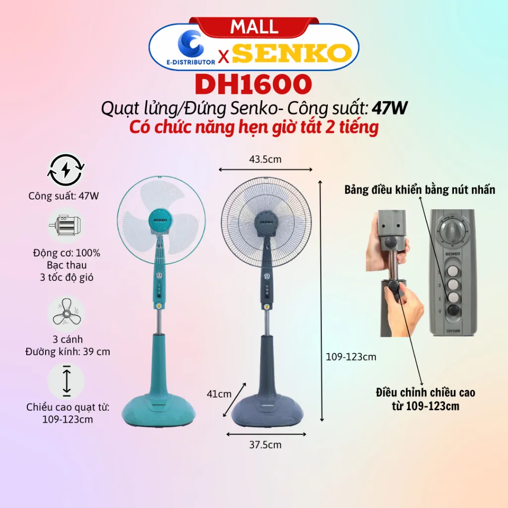 Ảnh Quạt đứng hẹn giờ SENKO DH1600 - Màu ngẫu nhiên - Hàng chính hãng 1