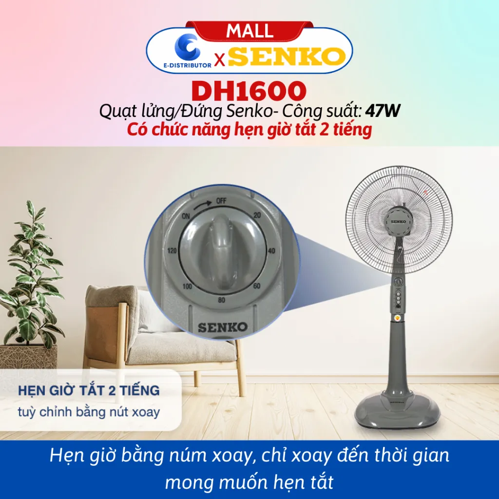Ảnh Quạt đứng hẹn giờ SENKO DH1600 - Màu ngẫu nhiên - Hàng chính hãng 4