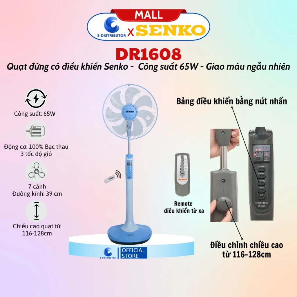 Ảnh Quạt đứng điều khiển từ xa Senko DR1608 - Màu ngẫu nhiên - Hàng Chính Hãng 1