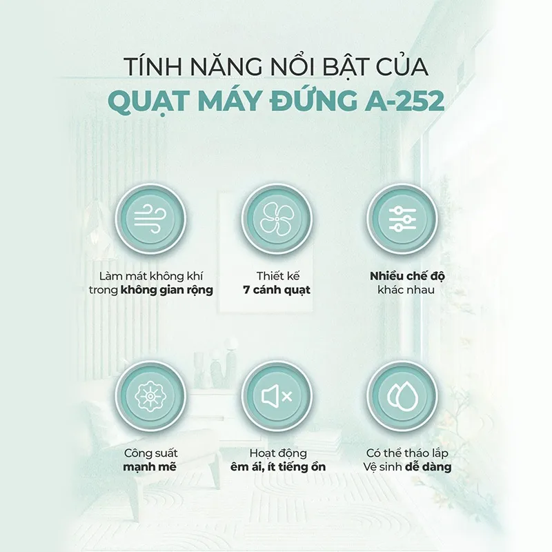 Ảnh Quạt đứng Magic A-252, giảm tiếng ồn, 7 cánh quạt, hàng chính hãng. 3