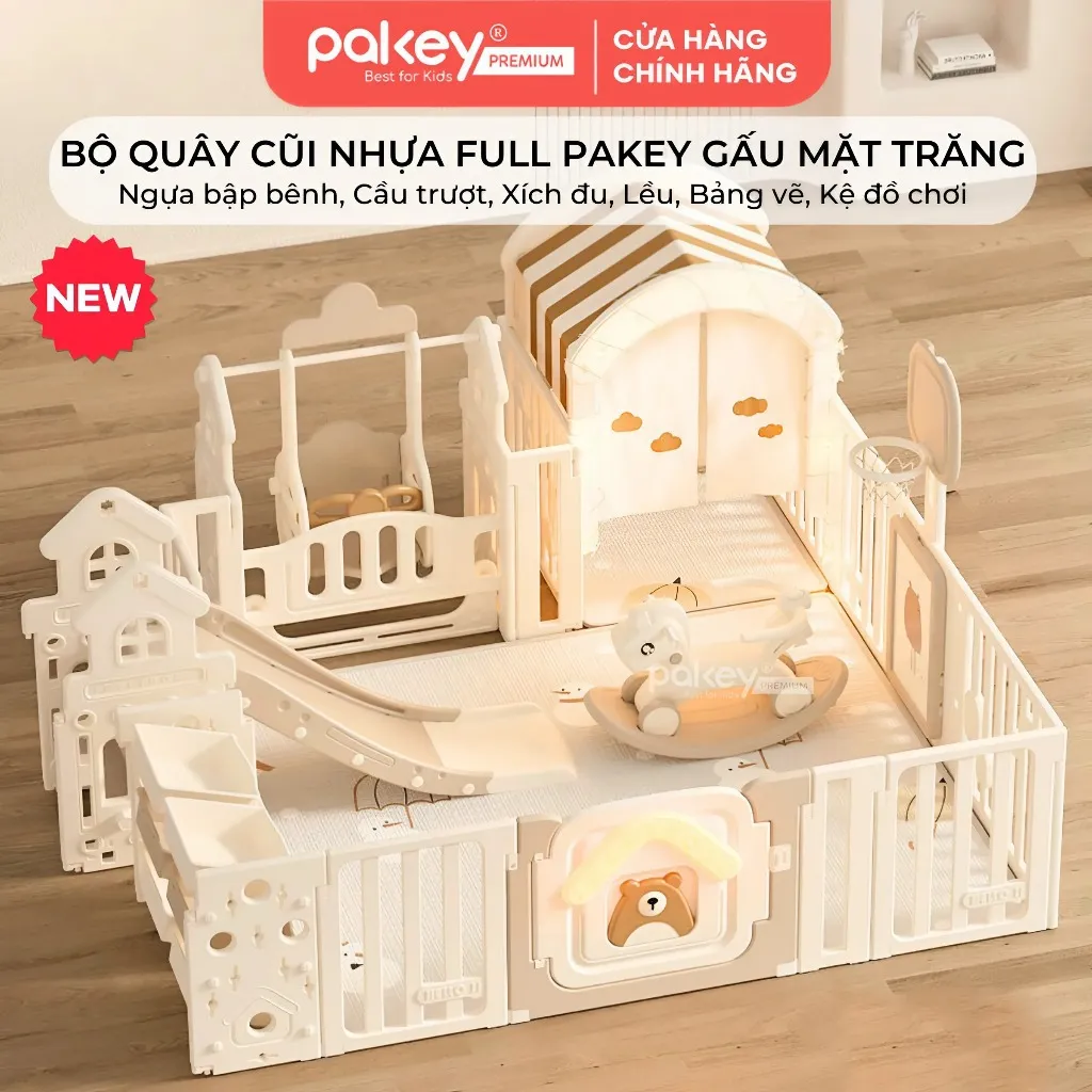 Review Quây Cũi Nhựa Full PAKEY Gấu Mặt Trăng 65cm - An Toàn & Đa Năng Cho Bé