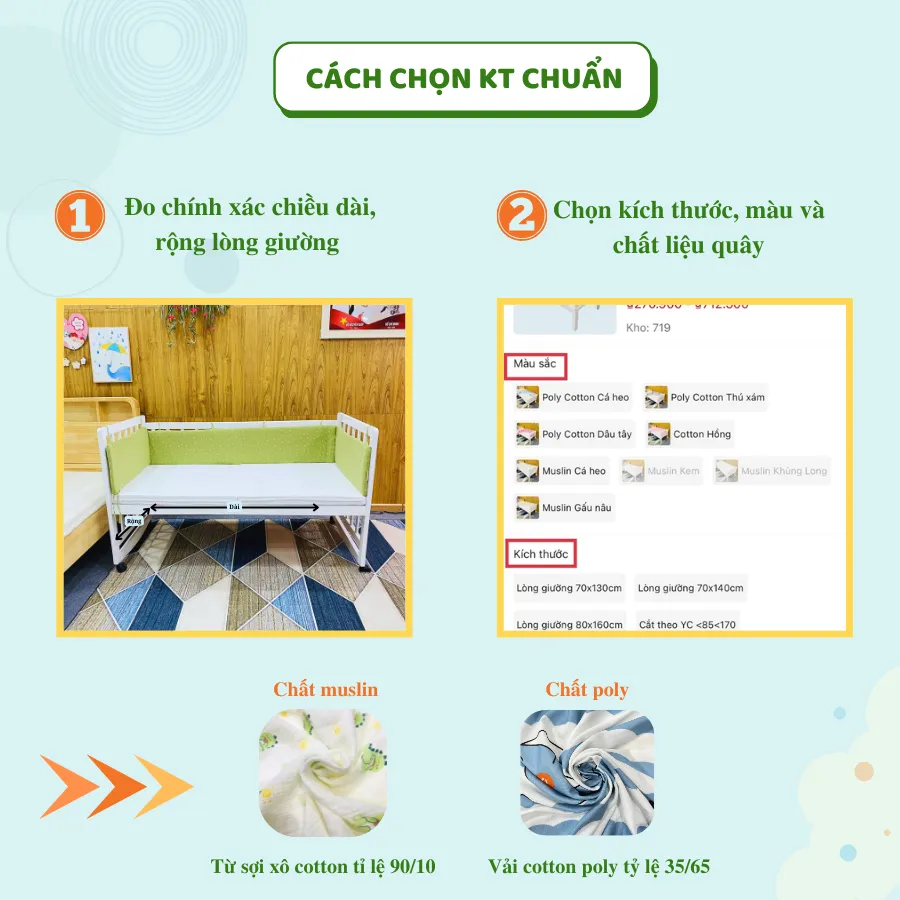 Ảnh Quây Giường Cũi Ghép 3 Mặt GOLDCAT Bao Gồm Ruột Bông Và Vỏ Chất Vải Cotton Mềm Mát, Cắt May Theo Yêu Cầu 2