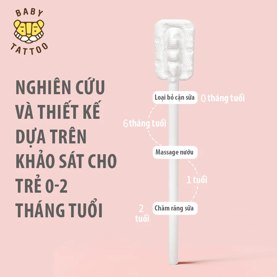 Ảnh Que Rơ Lưỡi BABY TATTOO, Đầu Que Mini Giúp Làm Sạch Răng Miệng Cho Bé, Thiết Kế Mềm Mại, Hộp 20 Que 2