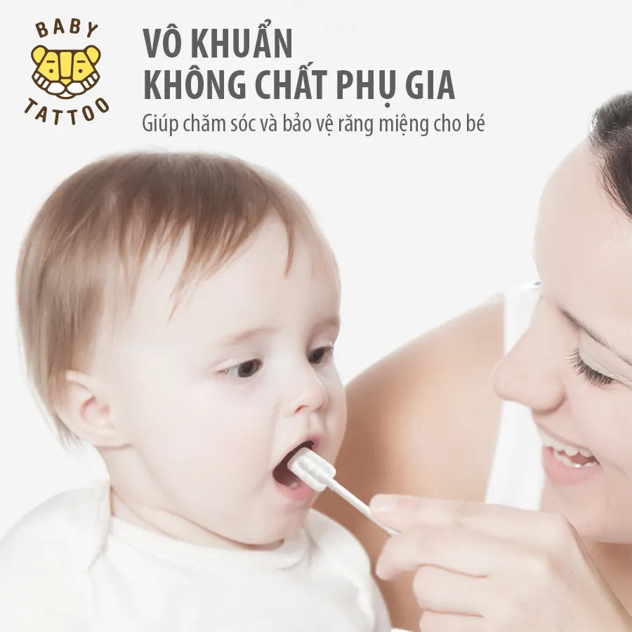 Ảnh Que Rơ Lưỡi BABY TATTOO, Đầu Que Mini Giúp Làm Sạch Răng Miệng Cho Bé, Thiết Kế Mềm Mại, Hộp 20 Que 3