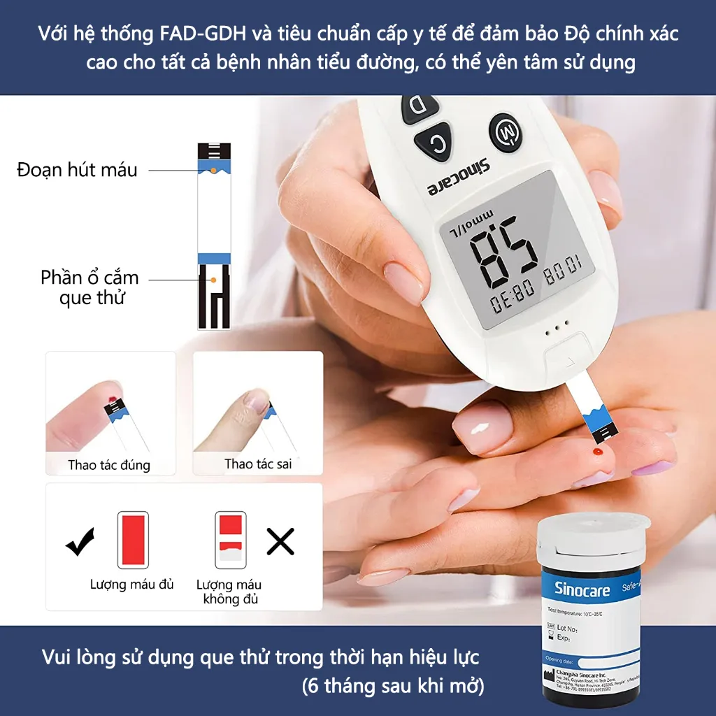 Ảnh Que Thử Đường Huyết Hộp 50 Que Safe Accu Tặng Kèm 50 Kim Chính Hãng Sinocare 2