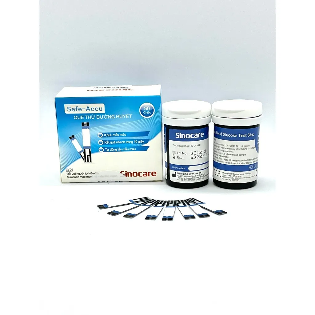 Ảnh Que Thử Đường Huyết Hộp 50 Que Safe Accu Tặng Kèm 50 Kim Chính Hãng Sinocare 3