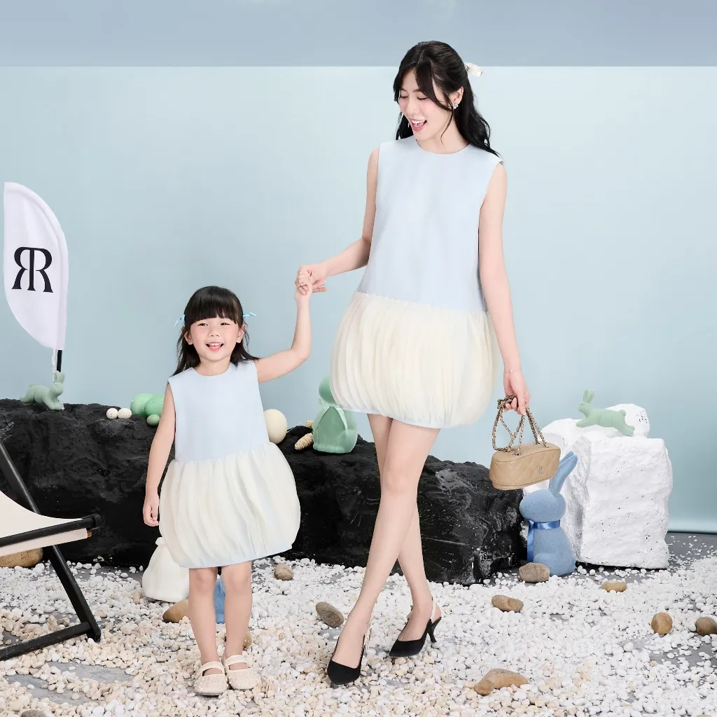 Ảnh RẬP MOMMY & BABY - Đầm Xanh Cổ Tròn phối Voan -  MOMMY 01 1