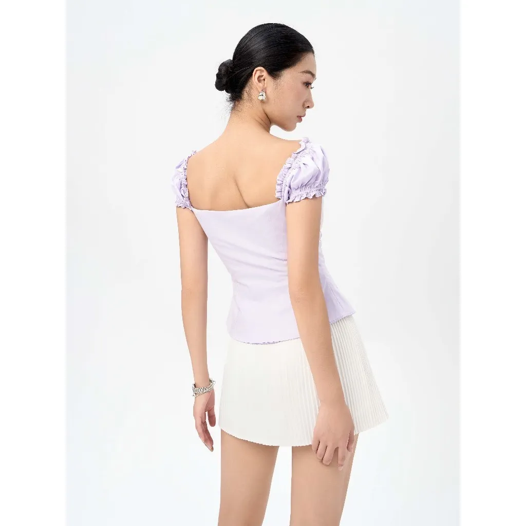 Ảnh RECHIC Áo kiểu Lilita xếp ly eo phối ren bèo điệu đà nữ tính 4