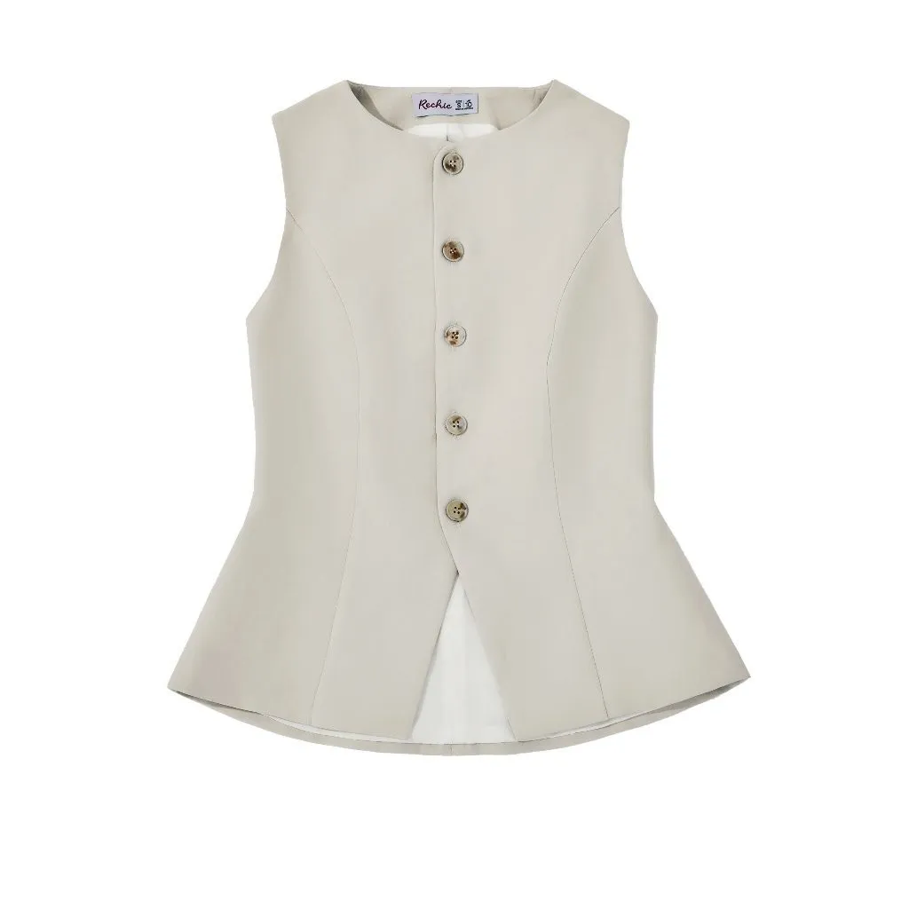 Ảnh RECHIC Áo kiểu Sally sát nách trơn chiết eo xẻ tà áo cổ tròn thanh lịch 3