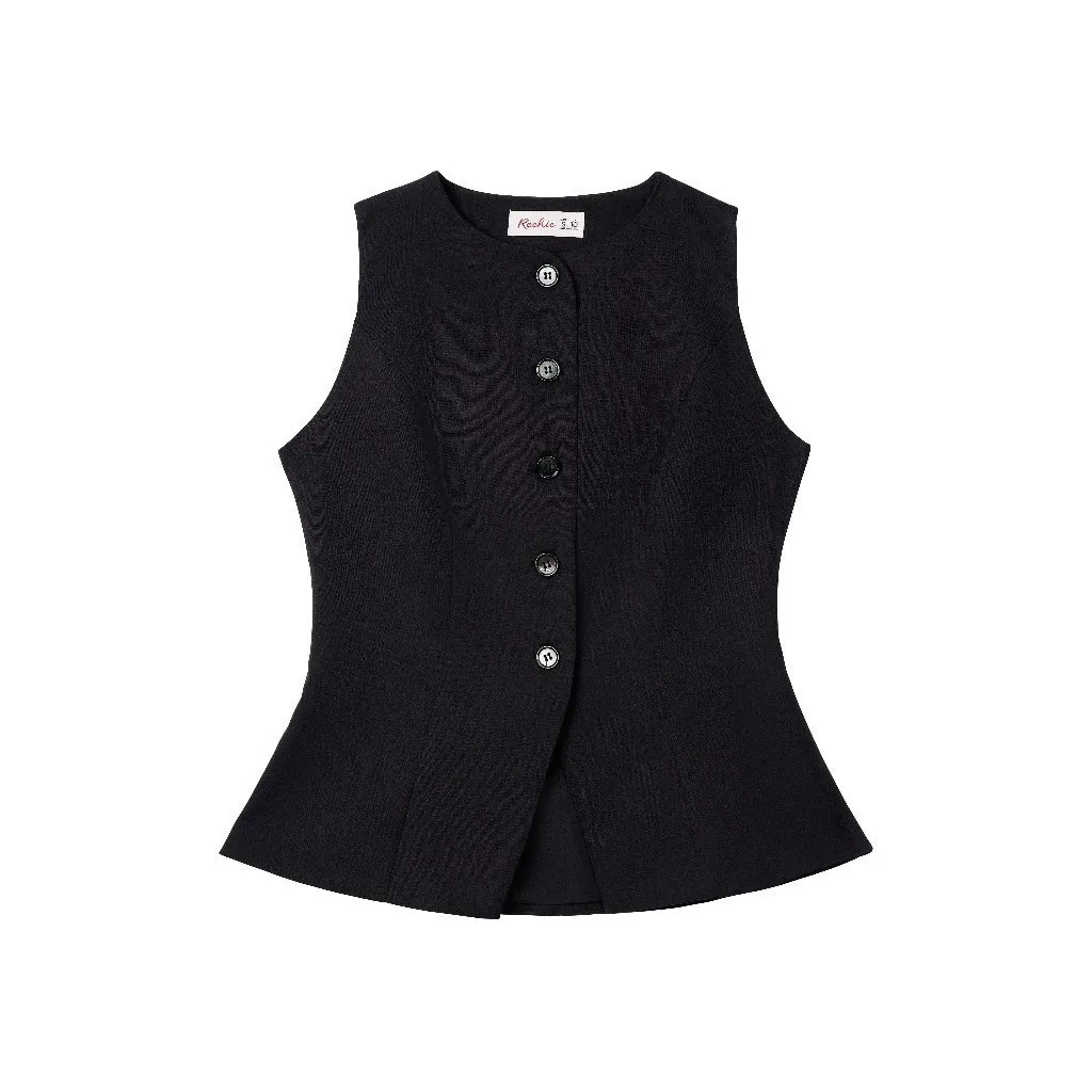 Ảnh RECHIC Áo kiểu Sally sát nách trơn chiết eo xẻ tà áo cổ tròn thanh lịch 4