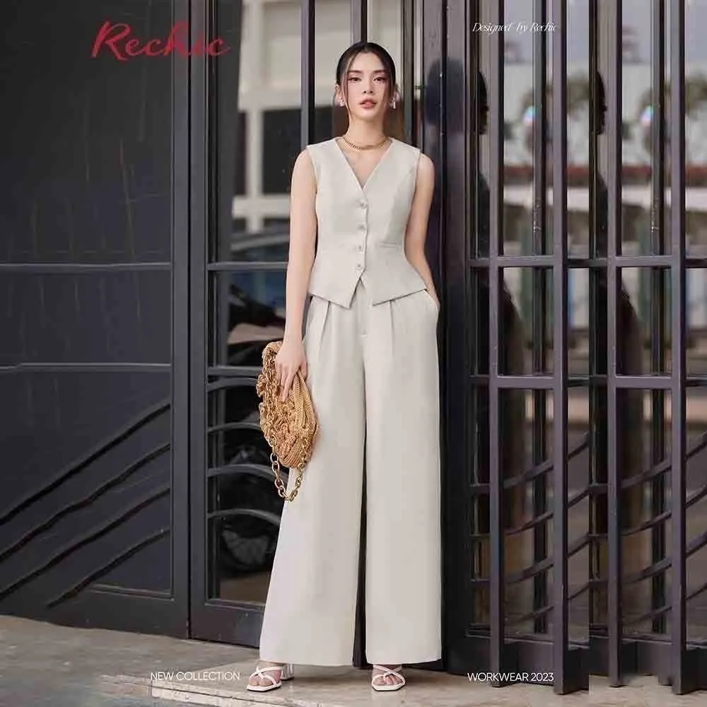 Ảnh RECHIC Áo vest nữ Cindy trơn form ôm nút gài cổ V cá tính sang trọng thanh lịch 2