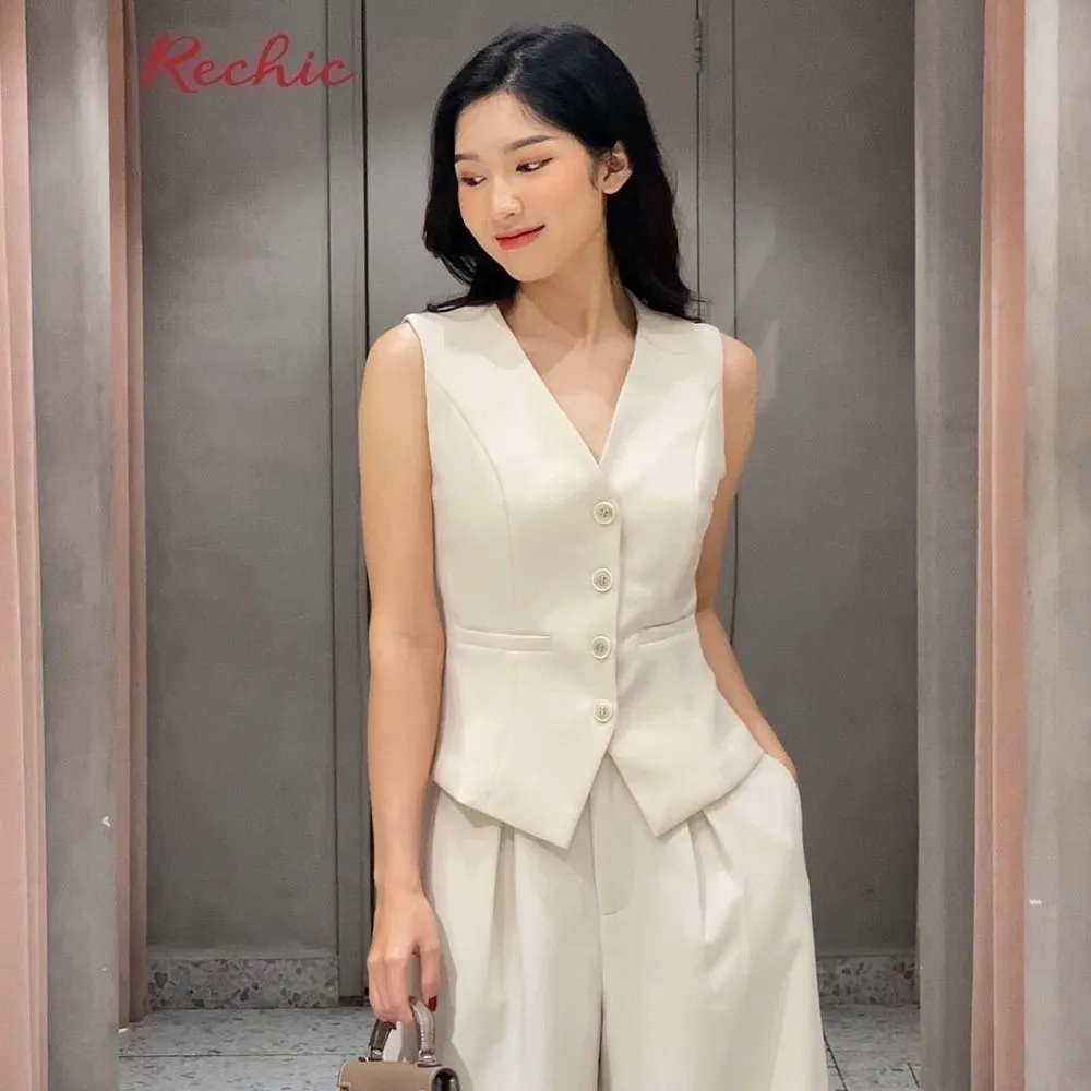 Ảnh RECHIC Áo vest nữ Cindy trơn form ôm nút gài cổ V cá tính sang trọng thanh lịch 4