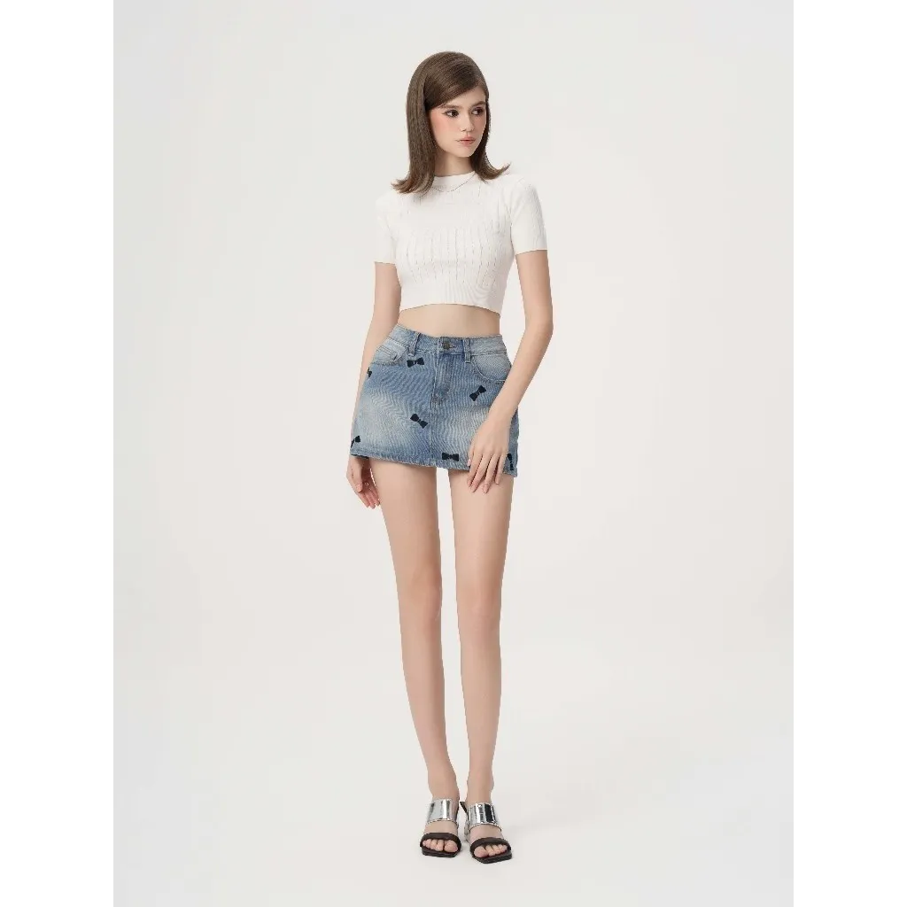 Ảnh RECHIC Chân váy Nala chất jean đính nơ hoa trẻ trung năng động 1