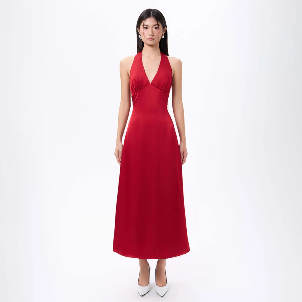 Ảnh RECHIC Đầm cổ yếm Nomi nơ cổ V chiết eo sang trọng quyến rũ 3