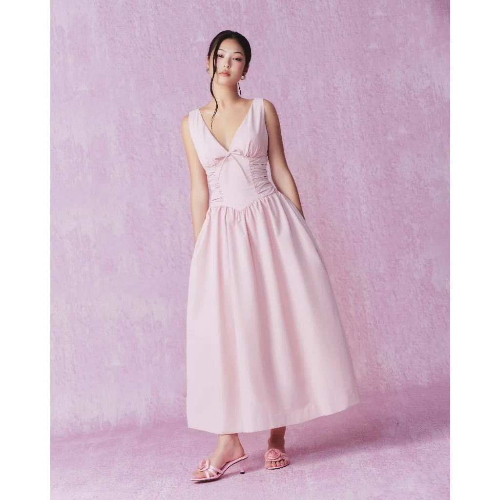 Ảnh RECHIC Đầm dài Kyomi cổ V sát nách dáng xòe chiết eo sang trọng 1