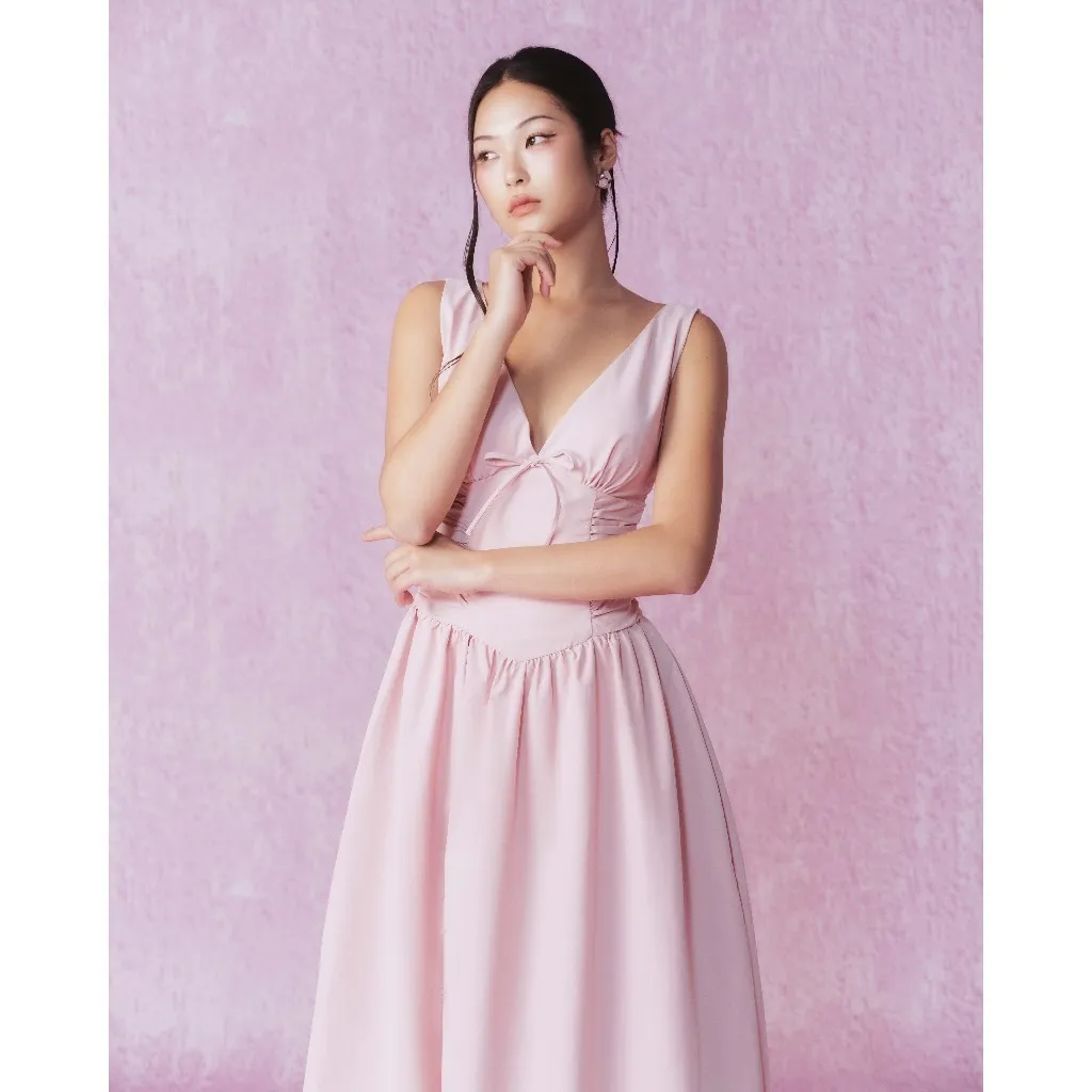 Ảnh RECHIC Đầm dài Kyomi cổ V sát nách dáng xòe chiết eo sang trọng 2