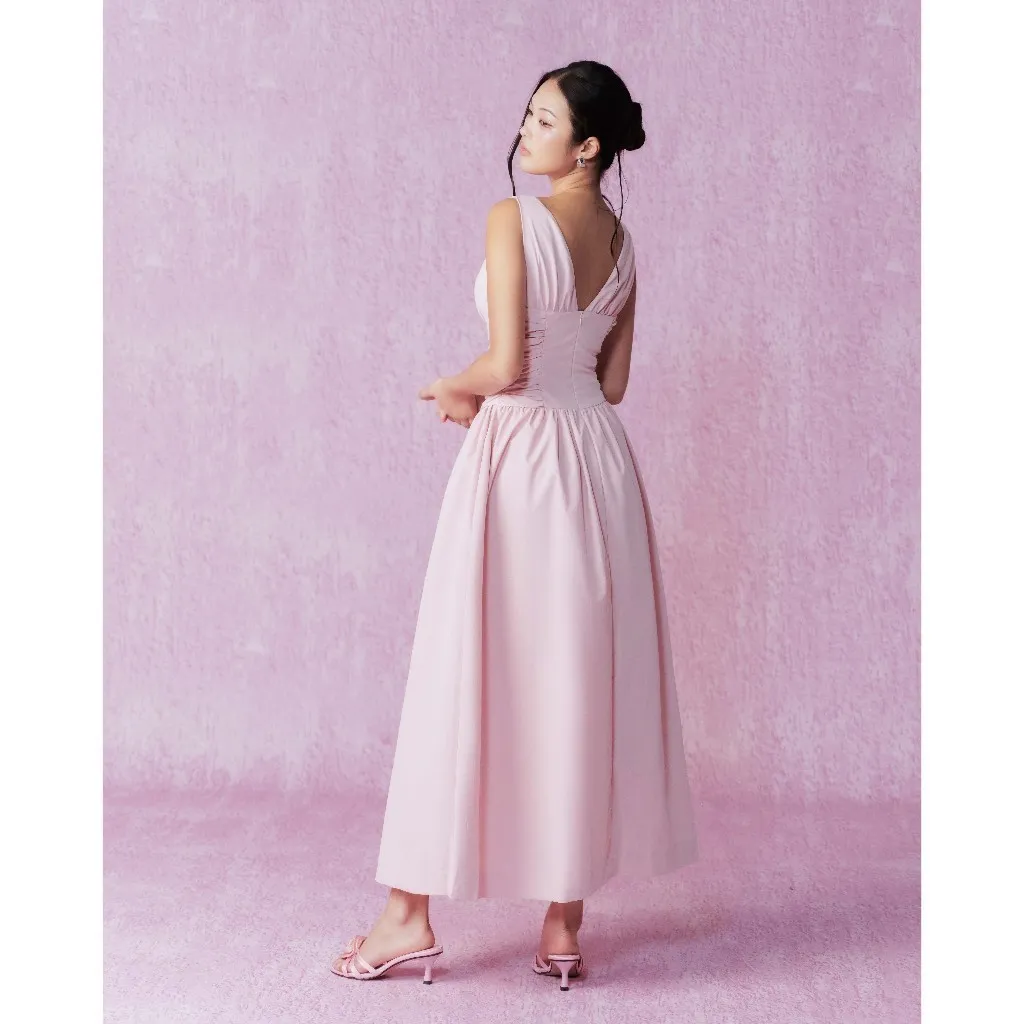 Ảnh RECHIC Đầm dài Kyomi cổ V sát nách dáng xòe chiết eo sang trọng 3