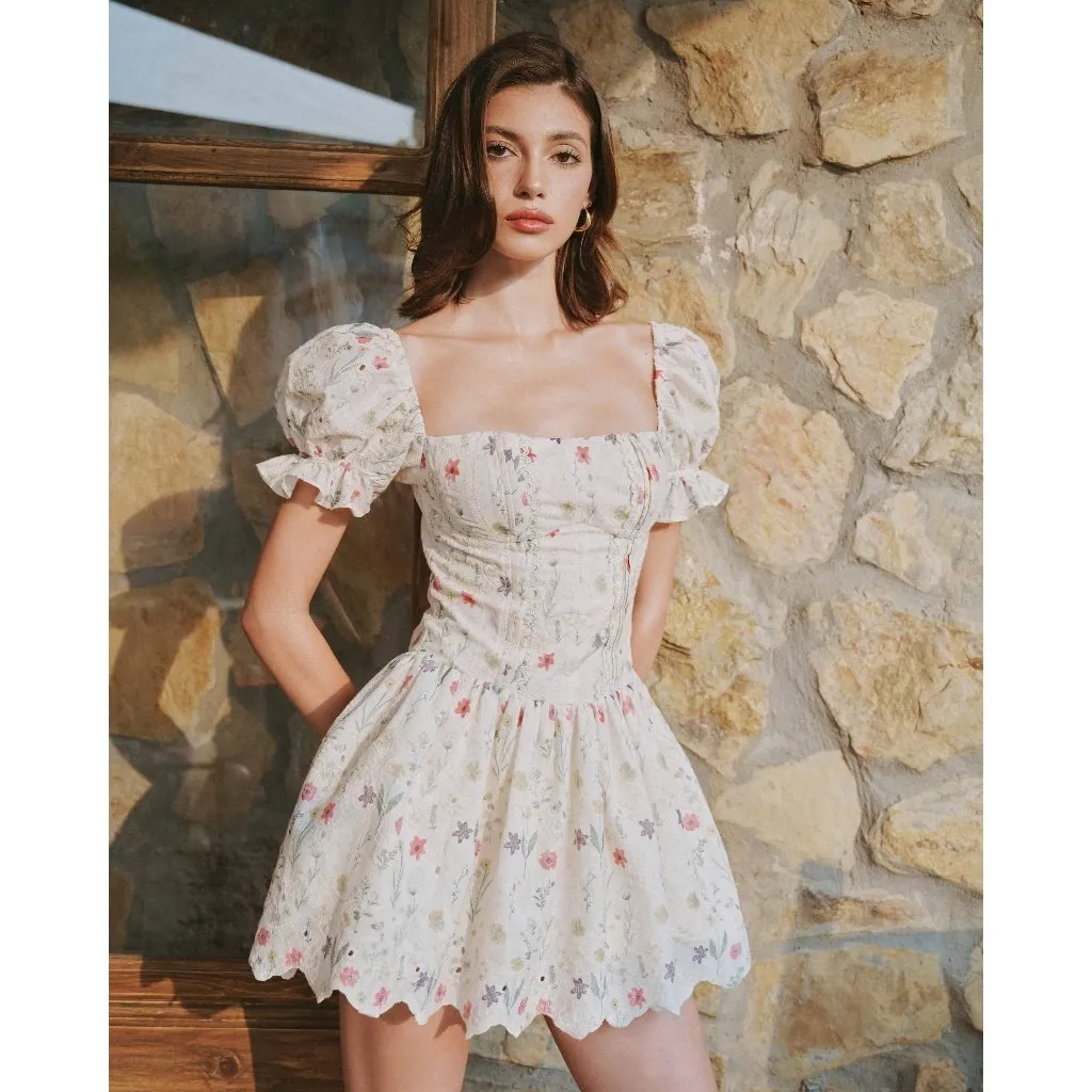 Ảnh RECHIC Đầm ngắn Eulalia dáng tay chun bồng chiết eo dáng xòe nhẹ tiểu thư nhẹ nhàng 1