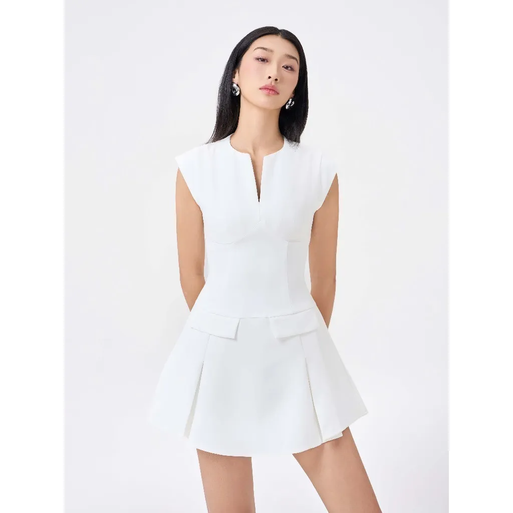 Ảnh RECHIC Đầm ngắn Evelyn tay ngắn cổ V nhẹ dáng xòe cơ bản sang trọng 2
