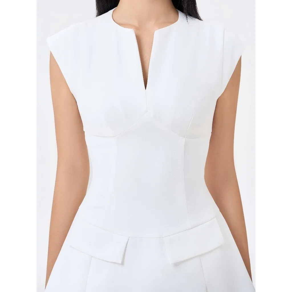 Ảnh RECHIC Đầm ngắn Evelyn tay ngắn cổ V nhẹ dáng xòe cơ bản sang trọng 3