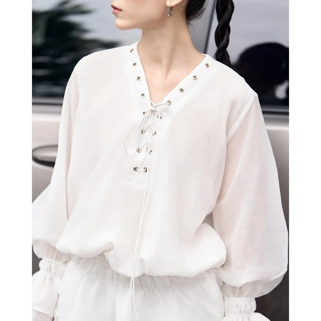 Ảnh RECHIC Đầm trễ vai Vincent thắt dây ngực bèo váy tầng sang trọng 3